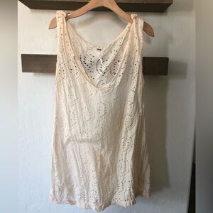 Free People Cream Eyelet Tie-Shoulder Tunic Top